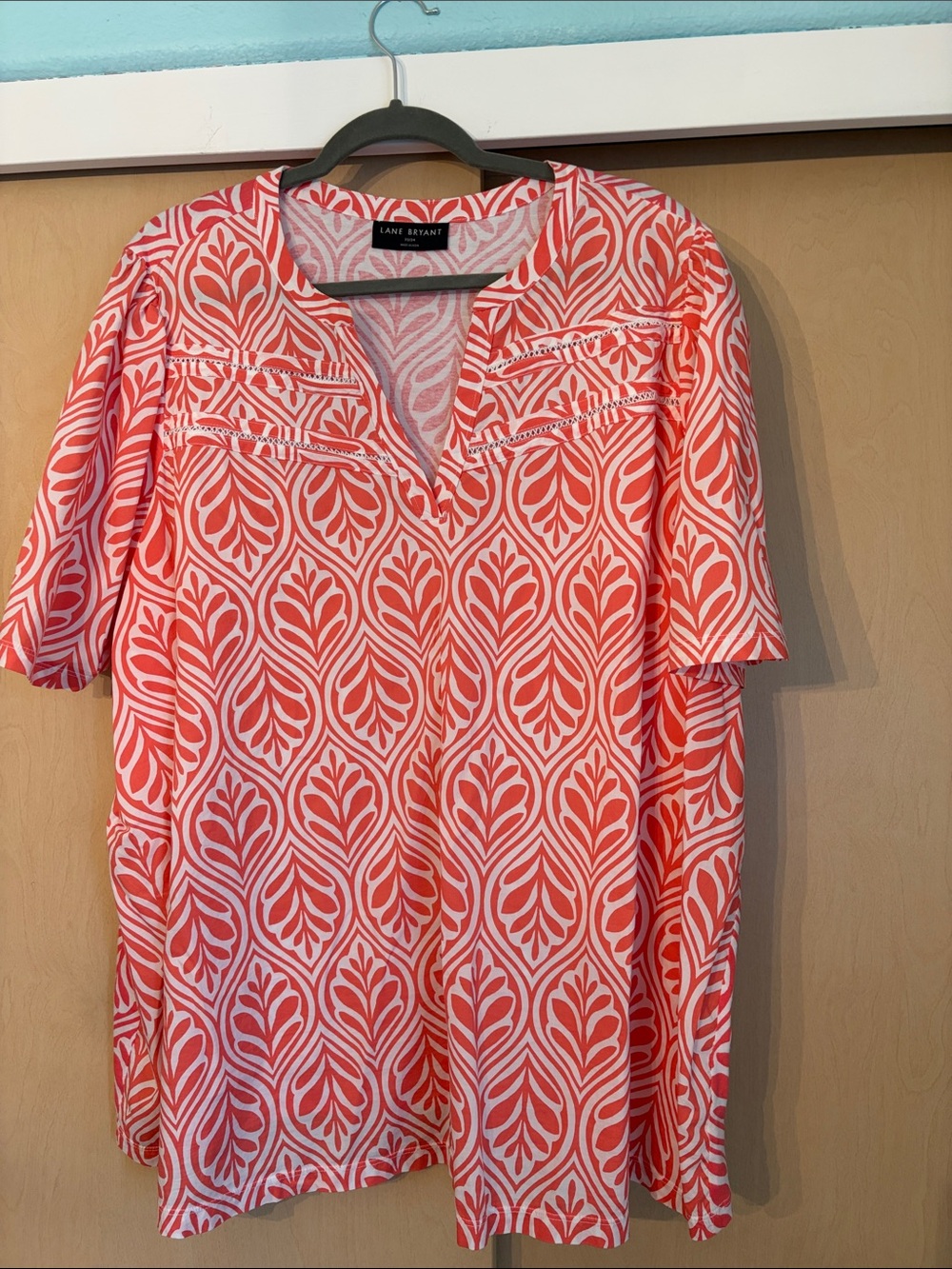 Lane Bryant Coral and White Printed Tunic Blouse